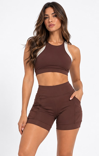 Conjunto Feminino Short e Top Nadador Running (bolso duplo)